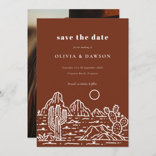 Cactus Line Art Desert Foto Bewaar de datum Kaart (Voorkant / Achterkant)