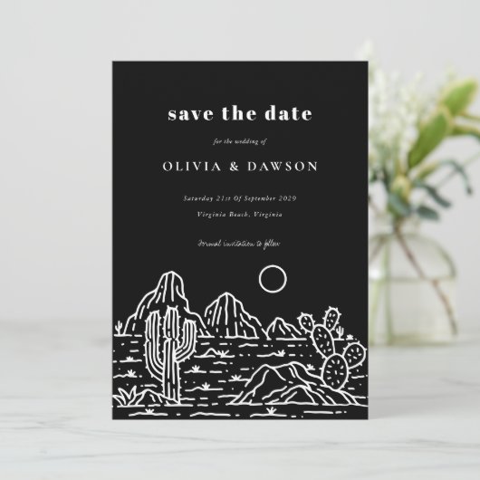 Cactus Line Art Desert Photo Save the Date Kaart (Staand voorkant)