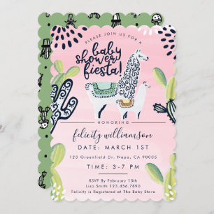 Cactus & Llama Baby Girl Shower Fiesta Invitation