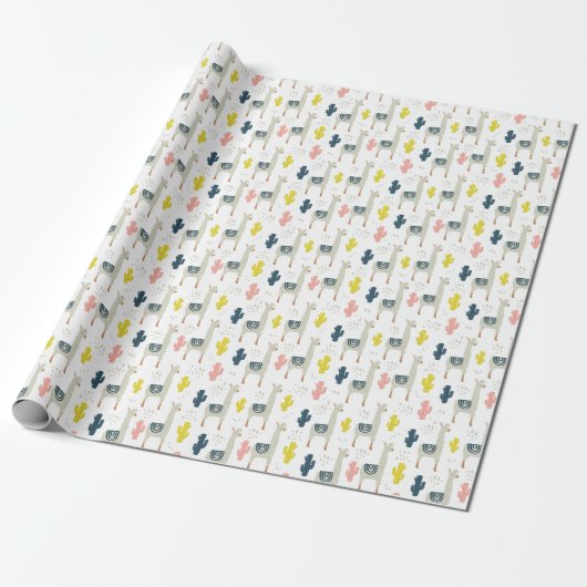 Cactus & Llamas Pattern Cadeaupapier (Uitgerold)