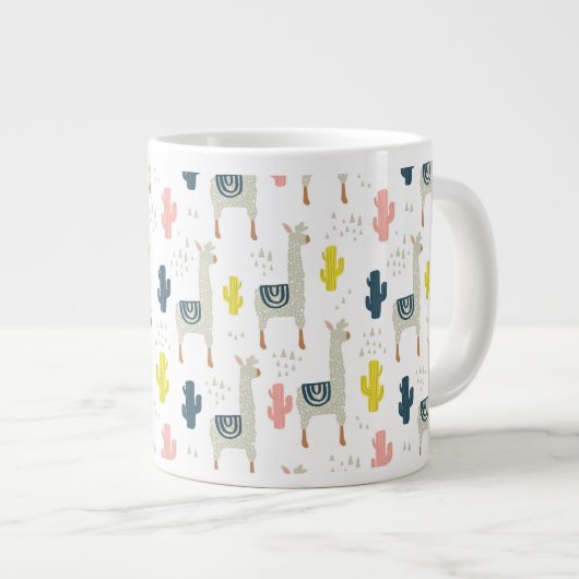 Cactus & Llamas Pattern Extra Grote Beker (Voorkant rechts)