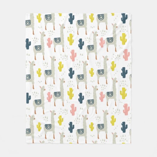 Cactus & Llamas Pattern Fleece Deken (Voorkant)