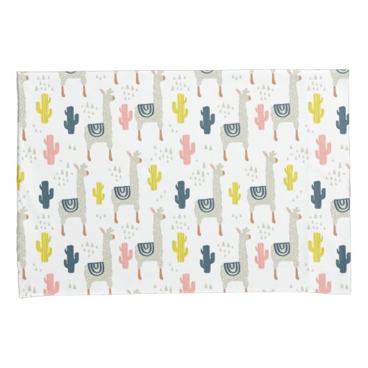 Cactus & Llamas Pattern Kussensloop (Voorkant-Rechts)