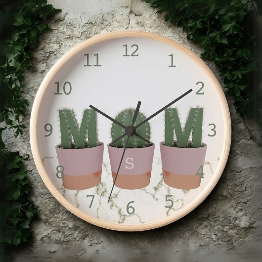 Cactus Maman Monogramme Cuisine Mur Horloge