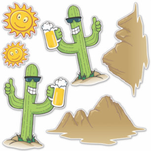 Cactus met Bier Sticker Set