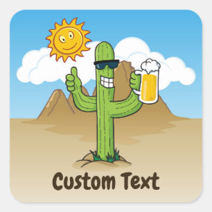 Cactus met bier vierkante sticker