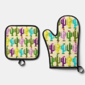 Cactus met kerstmutsen Kerstmis Ovenwant & Pannenlap Set (Voorkant)