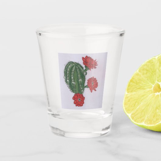 Cactus met rode bloemen 2 shot glas (Voorkant)