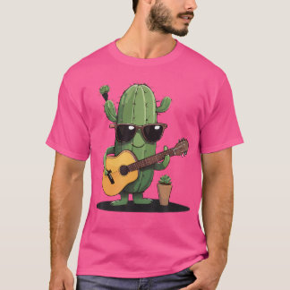 Cactus met zonnebril en akoestische gitaarcactus t-shirt