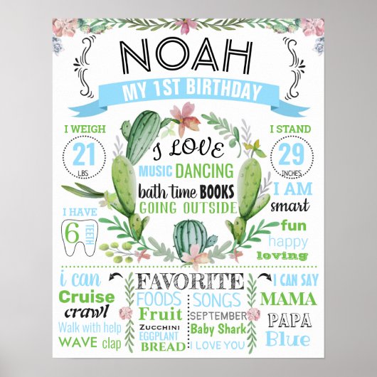 Cactus Mexican Fiesta succulent flower Birthday Poster (Voorkant)