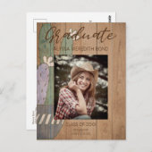 Cactus Modern Rustic Wood Foto Afstuderen Briefkaart (Voorkant / Achterkant)