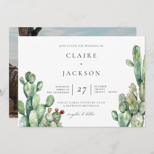 Cactus moderne bruiloft kaart (Voorkant / Achterkant)