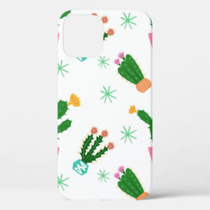Cactus naadloos  patroon, herhaalde oranje iPhone 12 hoesje