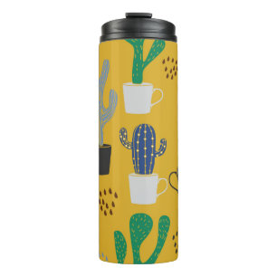 Cactus naadloze patroonachtergrond. Handgetekende Thermosbeker