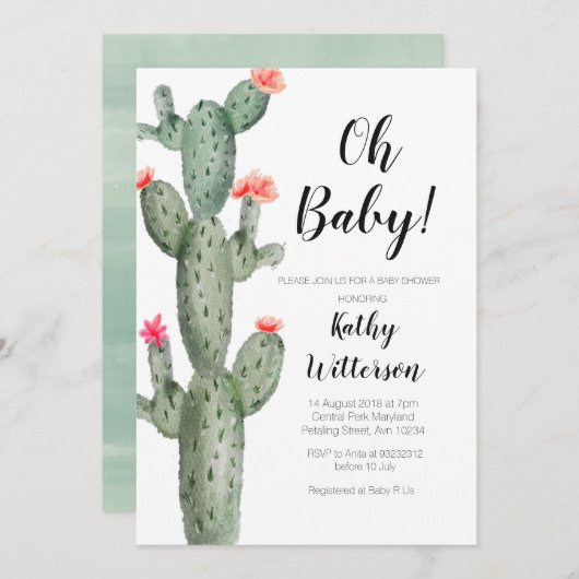 Cactus oh baby shower uitnodiging (Voorkant / Achterkant)