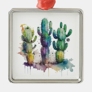 Cactus ontwerp met kleurrijke splatters metalen ornament