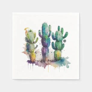 Cactus ontwerp met kleurrijke splatters servet