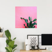 Cactus op roze achtergrond poster (Thuiskantoor)