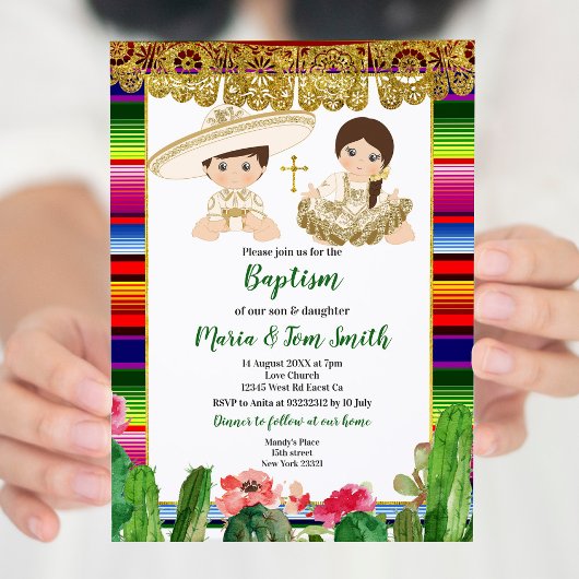 Cactus or Baptême Fiesta Twin Invitation