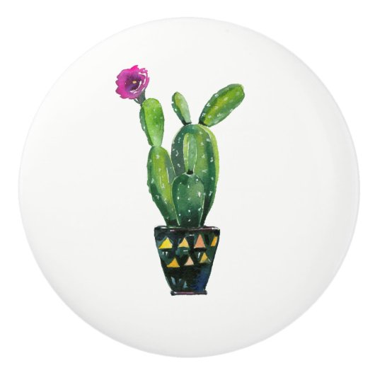 Cactus Paarse Flower Boho Rustic Southwestern Keramische Knop (Voorkant)