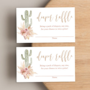 Cactus pampas boho baby shower cartes de tomboles
