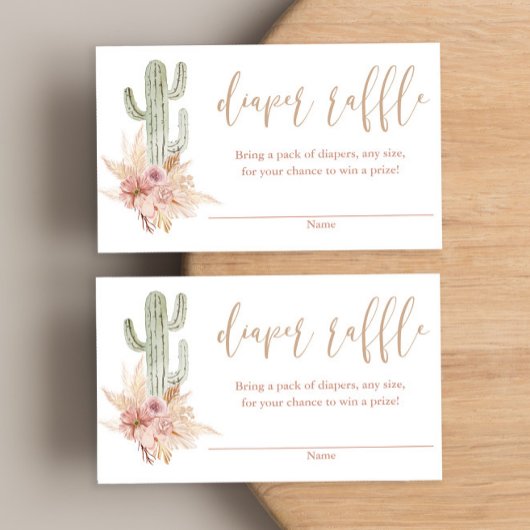 Cactus pampas boho baby shower cartes de tomboles