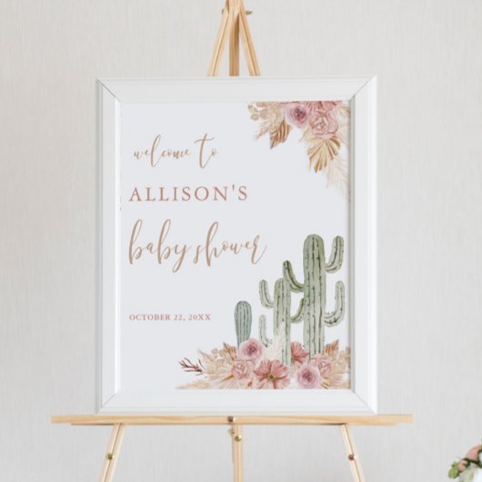Cactus pampas gras boho baby shower welkomstbord poster