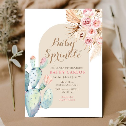 Cactus pampasgras en Boho Baby Sprinkle Kaart