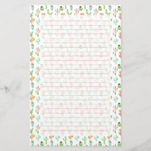 Cactus Pastel Waterverf Patroon Briefpapier