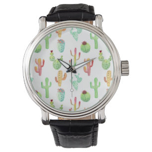 Cactus Pastel Waterverf Patroon Horloge