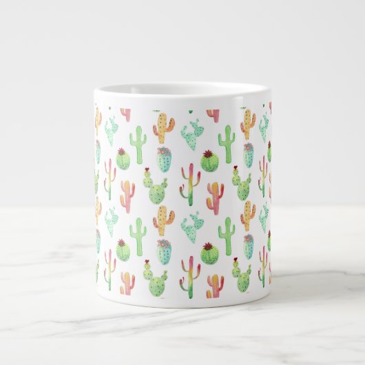 Cactus Pastel Waterverf Patroon Jumbo Mok (Voorkant)
