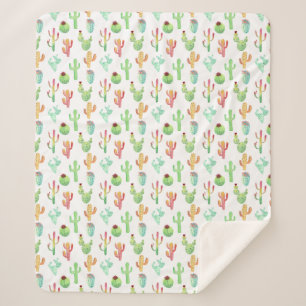 Cactus Pastel Waterverf Patroon Sherpa Deken