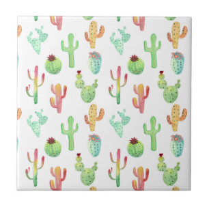 Cactus Pastel Waterverf Patroon Tegeltje