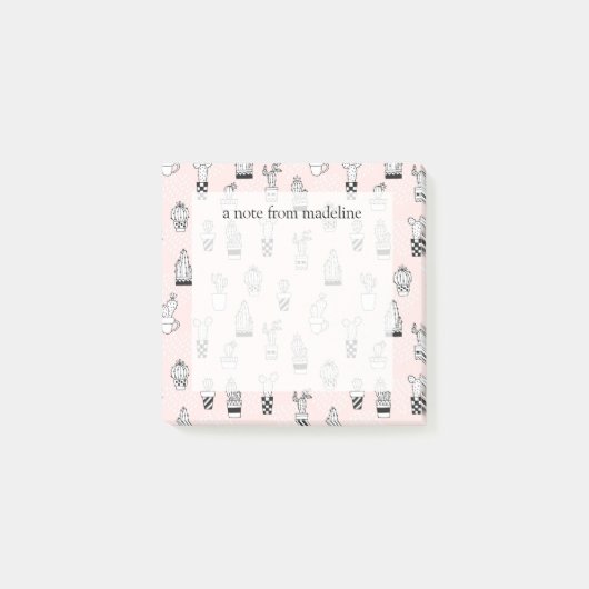 Cactus-patroon met handgetekende cactus post-it® notes (Voorkant)