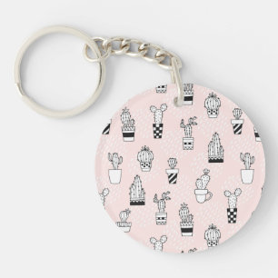 Cactus-patroon met handgetekende cactus sleutelhanger