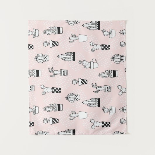 Cactus-patroon met handgetekende cactus wandkleed (Voorkant)