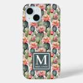 Cactus patroon roze bloemen monogram Case-Mate iPhone case (Achterkant)