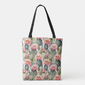 Cactus patroon roze bloemen monogram draagtas (Achterkant)