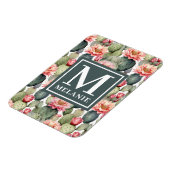 Cactus Patroon Roze Bloemen Monogram Flexibel Magneet (Linkerzijde)
