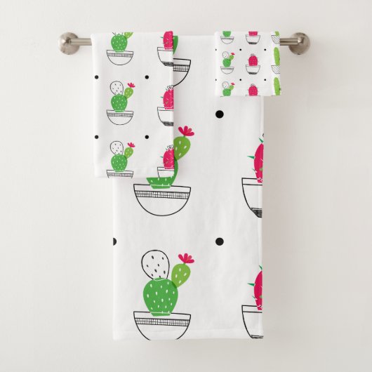 Cactus patroon roze groen ontwerp bad handdoek (Insitu)