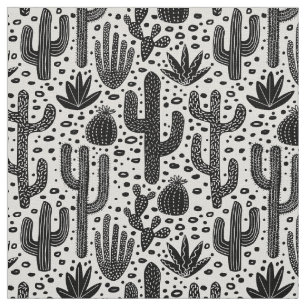 Cactus Pattern - Black and White Stof