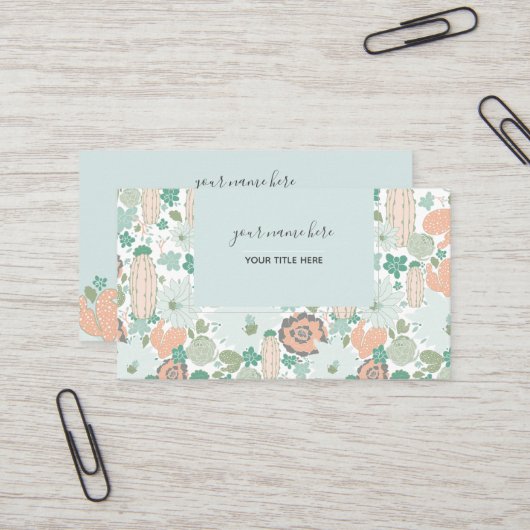 Cactus Pattern Coral Mint Green Visitekaartje (Voorkant / Achterkant in situ)