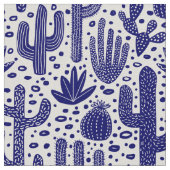 Cactus Pattern - Donkerblauw en wit Stof (Close Up)