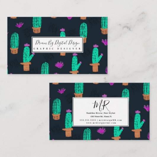 Cactus Pattern Event Florist Stylist Designer Visitekaartje (Voorkant / Achterkant)