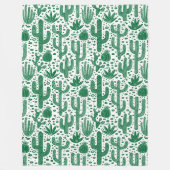 Cactus Pattern - Forest Green and White Fleece Deken (Voorkant)