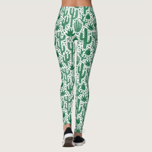 Cactus Pattern - Forest Green and White Leggings (Achterkant)