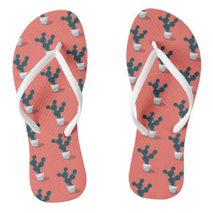 Cactus Pattern on Coral Teenslippers