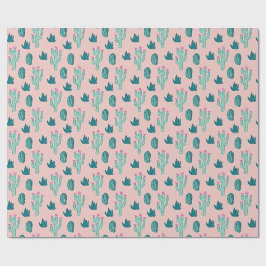 Cactus Pattern Pink and Green Cadeaupapier (Vlak)