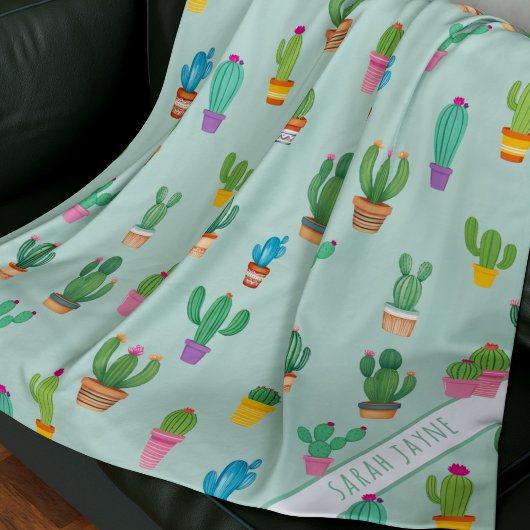 Cactus Pattern Plant Naam moeder Groene Fleece Dek Deken