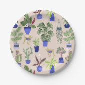 Cactus Pattern roze Papieren Bordje (Voorkant)